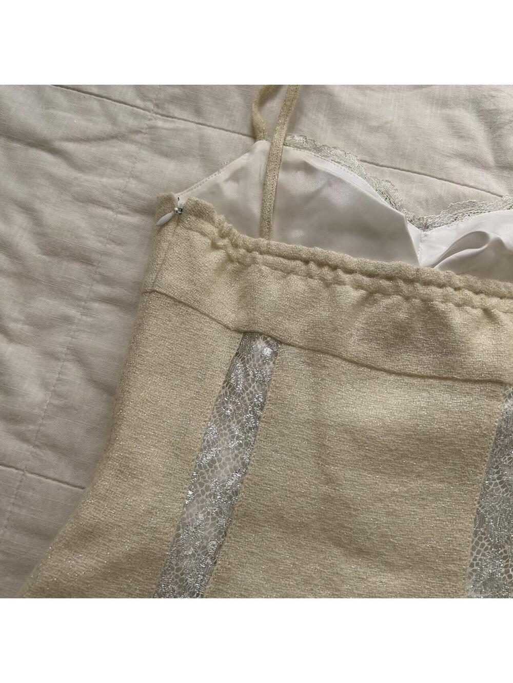 Cream Shimmer Babydoll Dress Lace Butterfly Detail Size XS - Picture 2 of 8